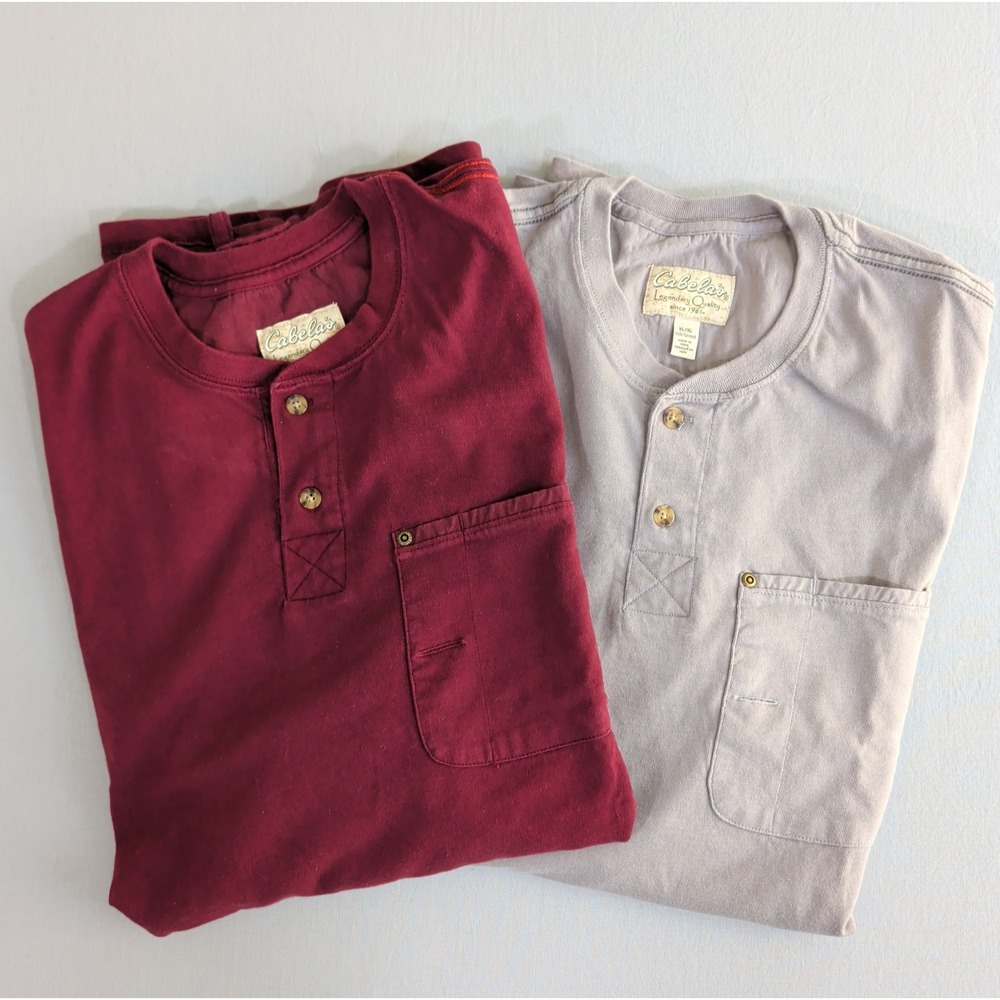 Cabelas Roughneck Pocket Henley Shirt Mens XL Tall XLT Lot of 2 Burgundy Gray